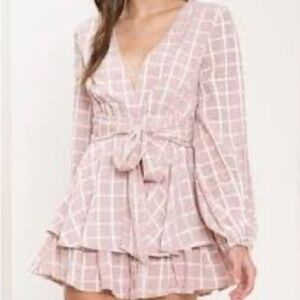 Blithe Blush Pink/White Checkered Romper Womens Sz Small Dressy Boho Bohemian